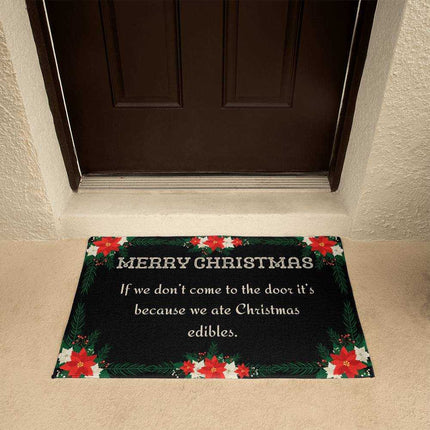 welcome mat by brown door