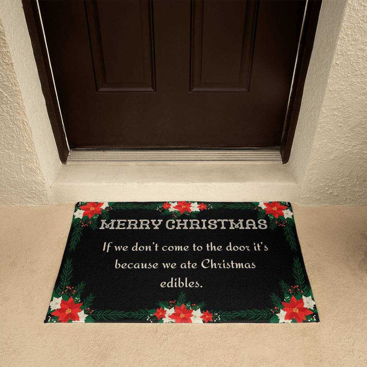 welcome mat by brown door