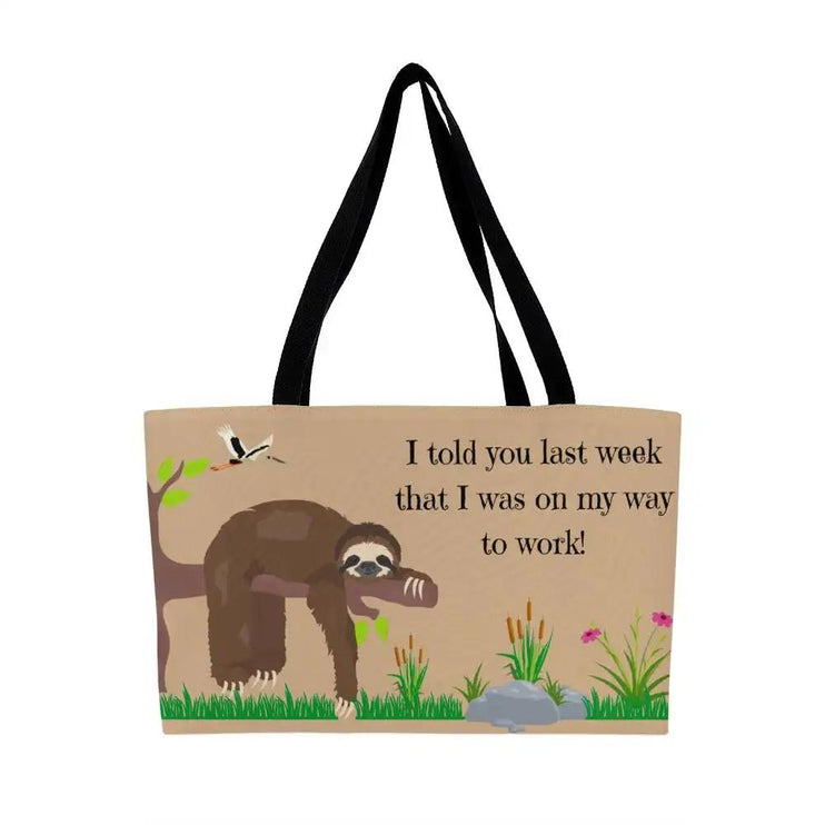 a weekend tote bag with black straps