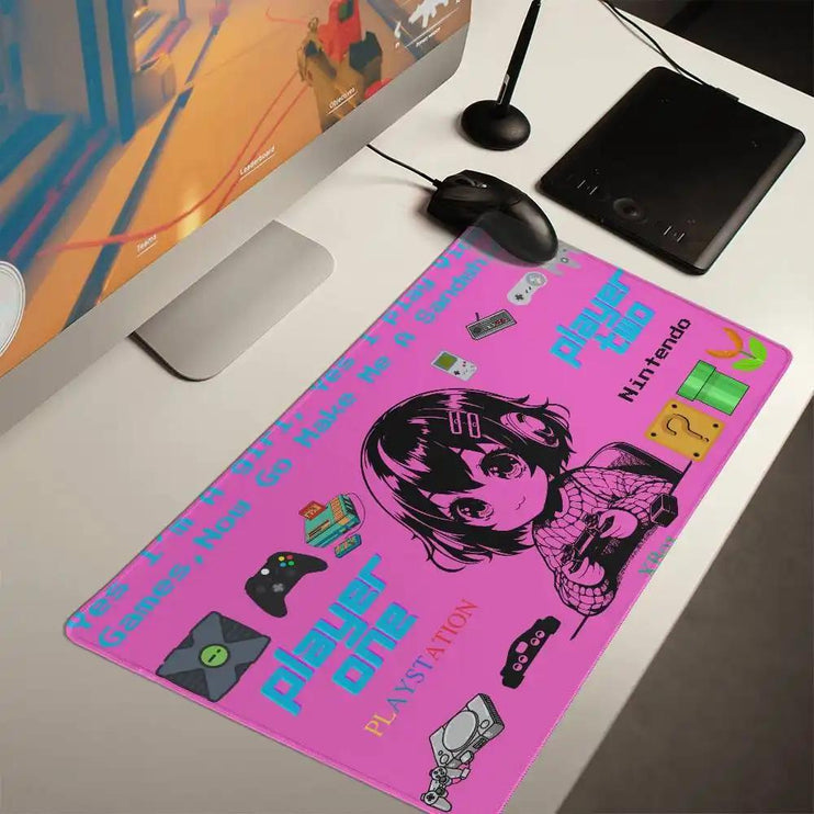 a gaming mat for girl gamer in front of screen