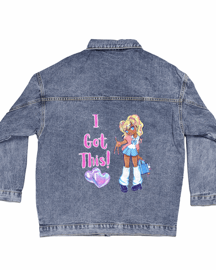 dtg denim jacket showing print design on back