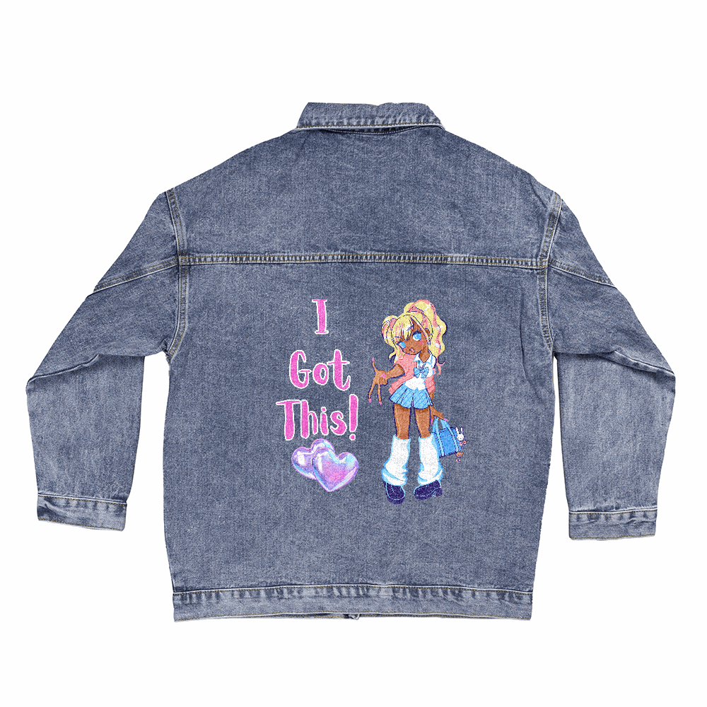 dtg denim jacket showing print design on back