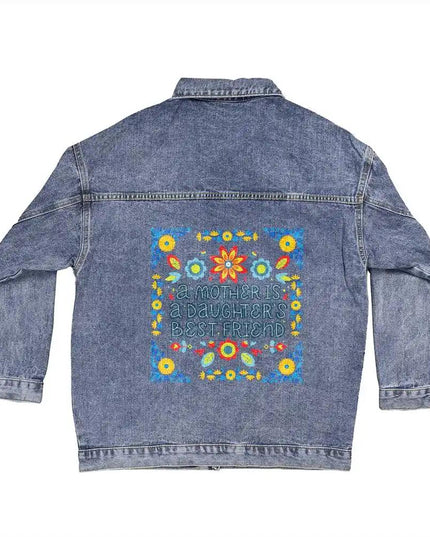dtg denim jacket showing print on back up close