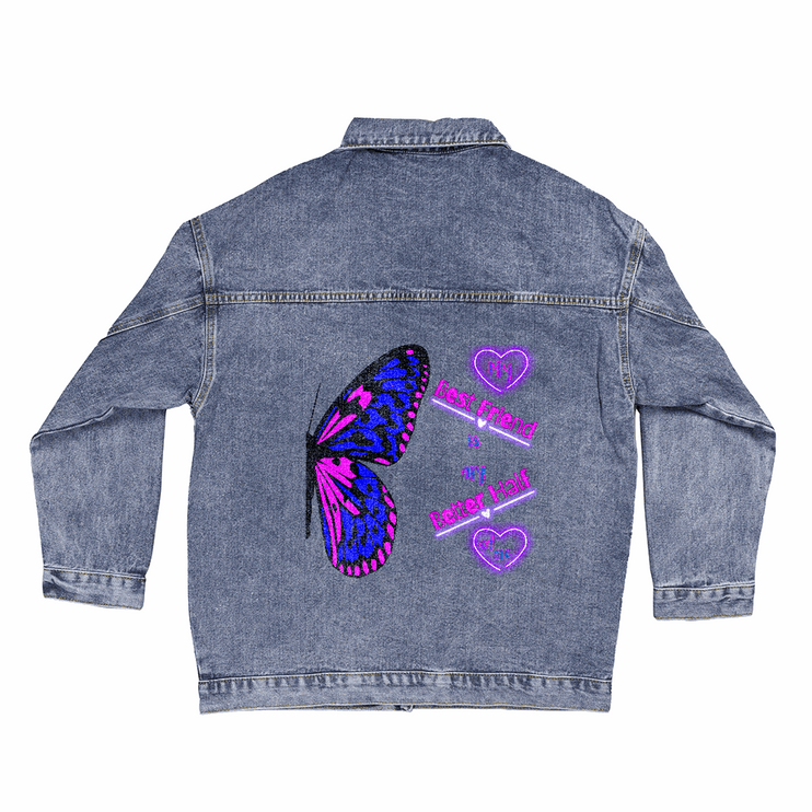 DTG denim jacket showing print on back