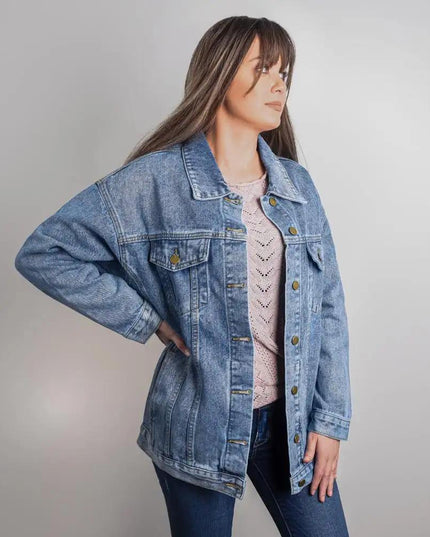 dtg denim jacket on a model showing front side