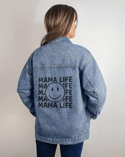 DTG Denim Womens Jacket showing back print 