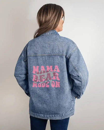 DTG Denim Womens Jacket showing back print on a model