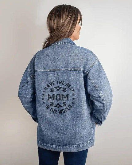 DTG Denim Womens Jacket showing back print on model