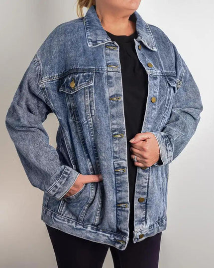 DTG Denim Womens Jacket showing front on a model