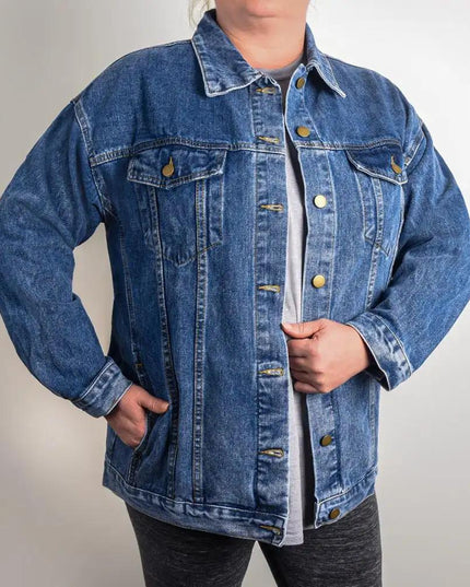 DTG Denim Womens Jacket showing pockets on a model