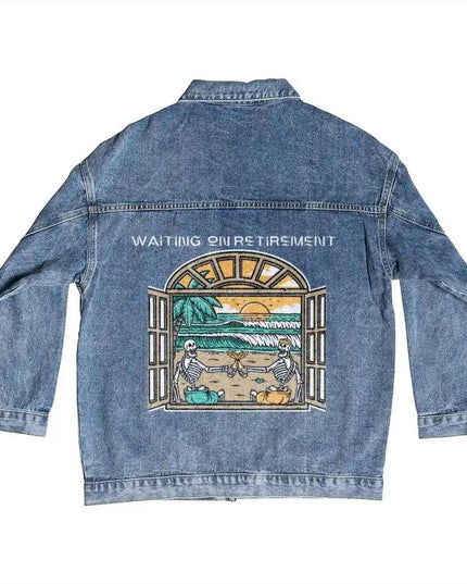 DTG Denim Jacket showing back design.
