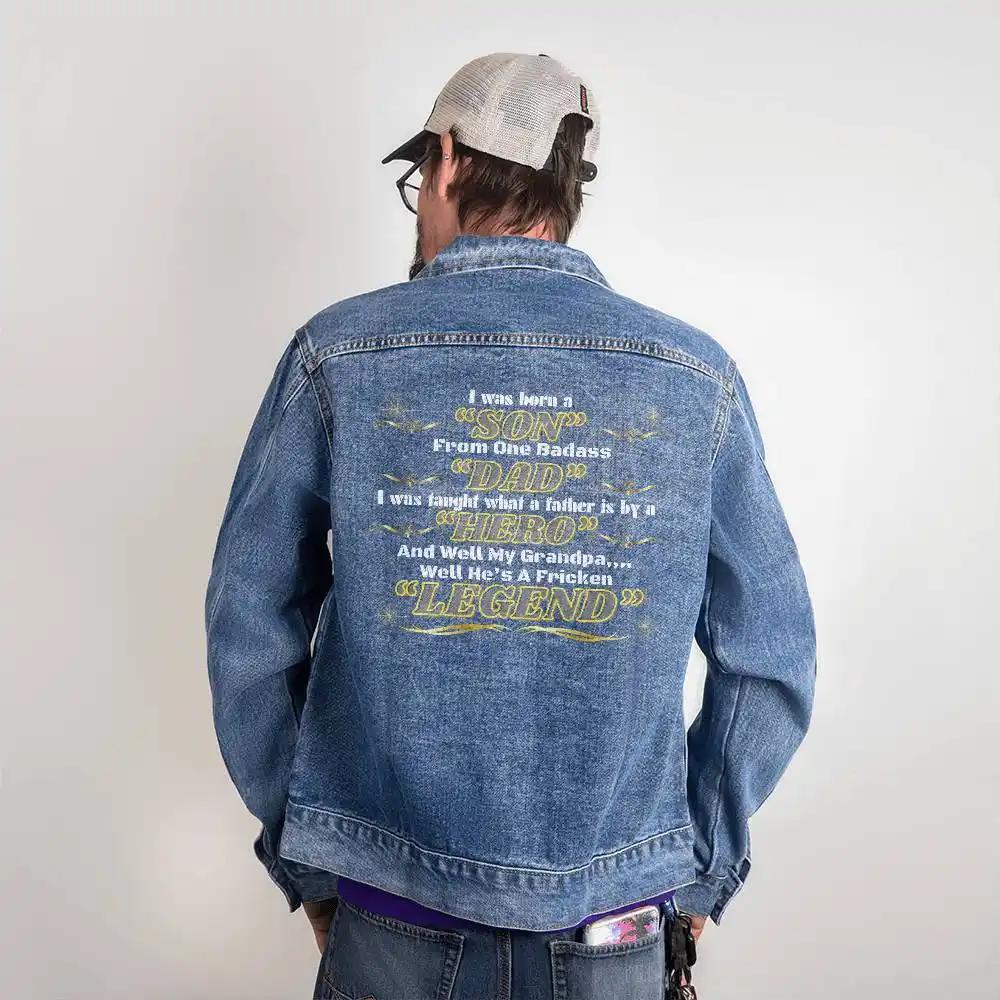 DTG Denim Jacket showing back on a model