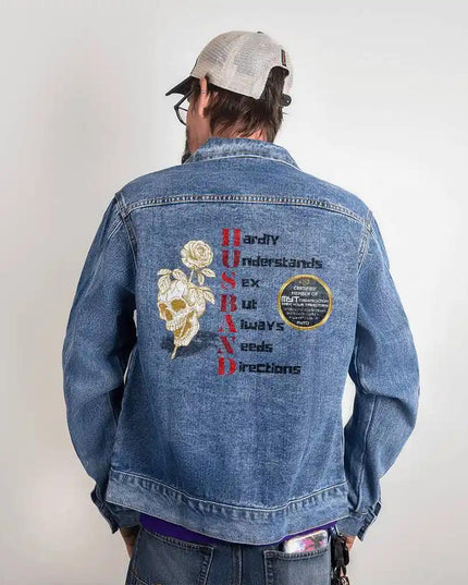 small men's DTG denim jacket showing back