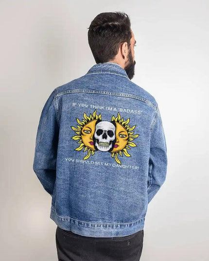 DTG Denim Jacket showing design on back of Medium.