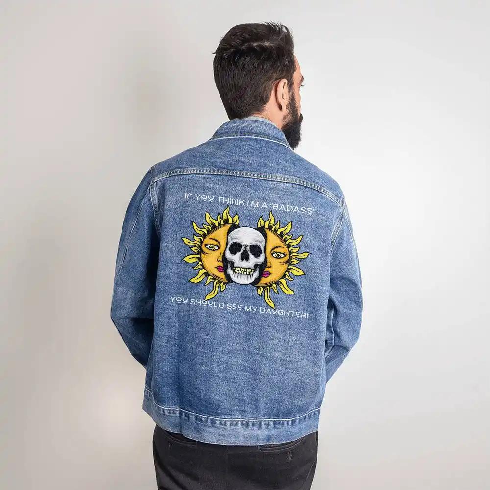 DTG Denim Jacket showing design on back of Medium.