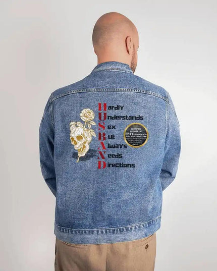 large men's DTG denim jacket showing back
