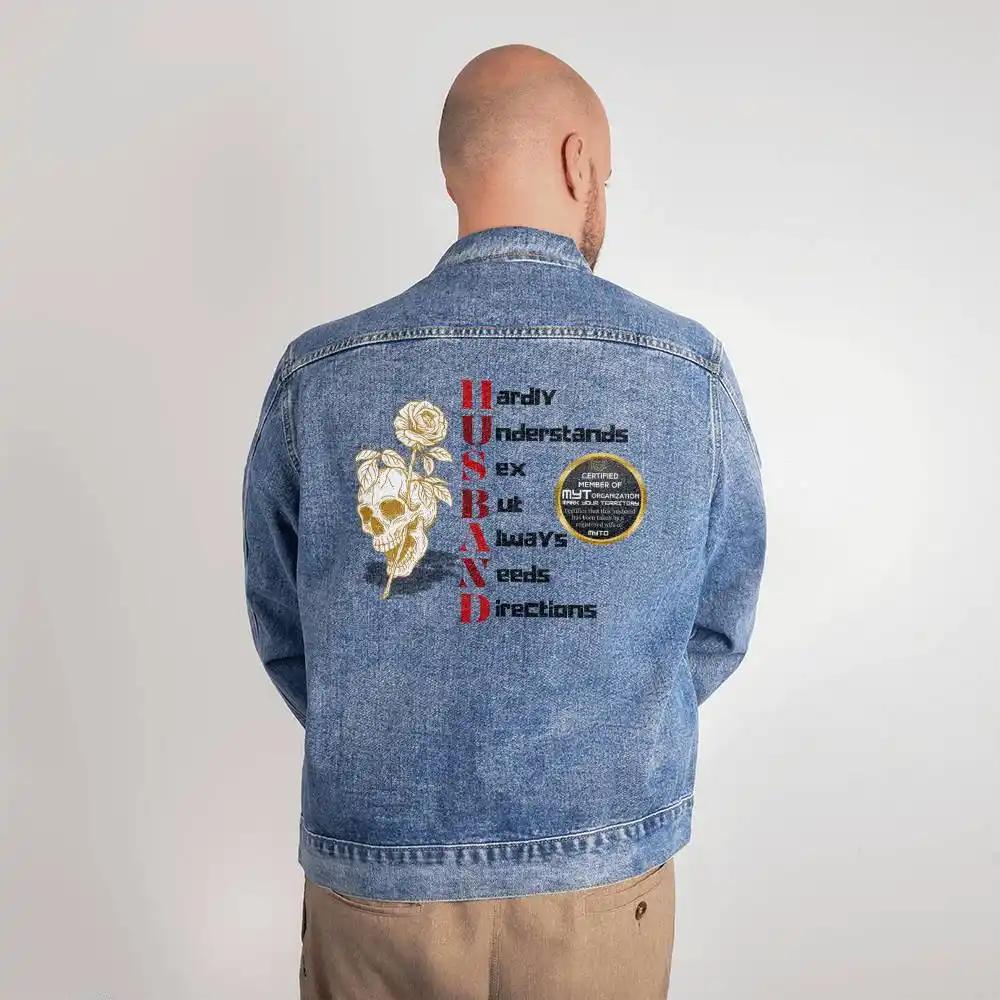 large men's DTG denim jacket showing back