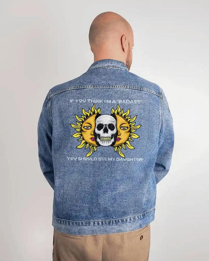 DTG Denim Jacket showing design on back of Large.