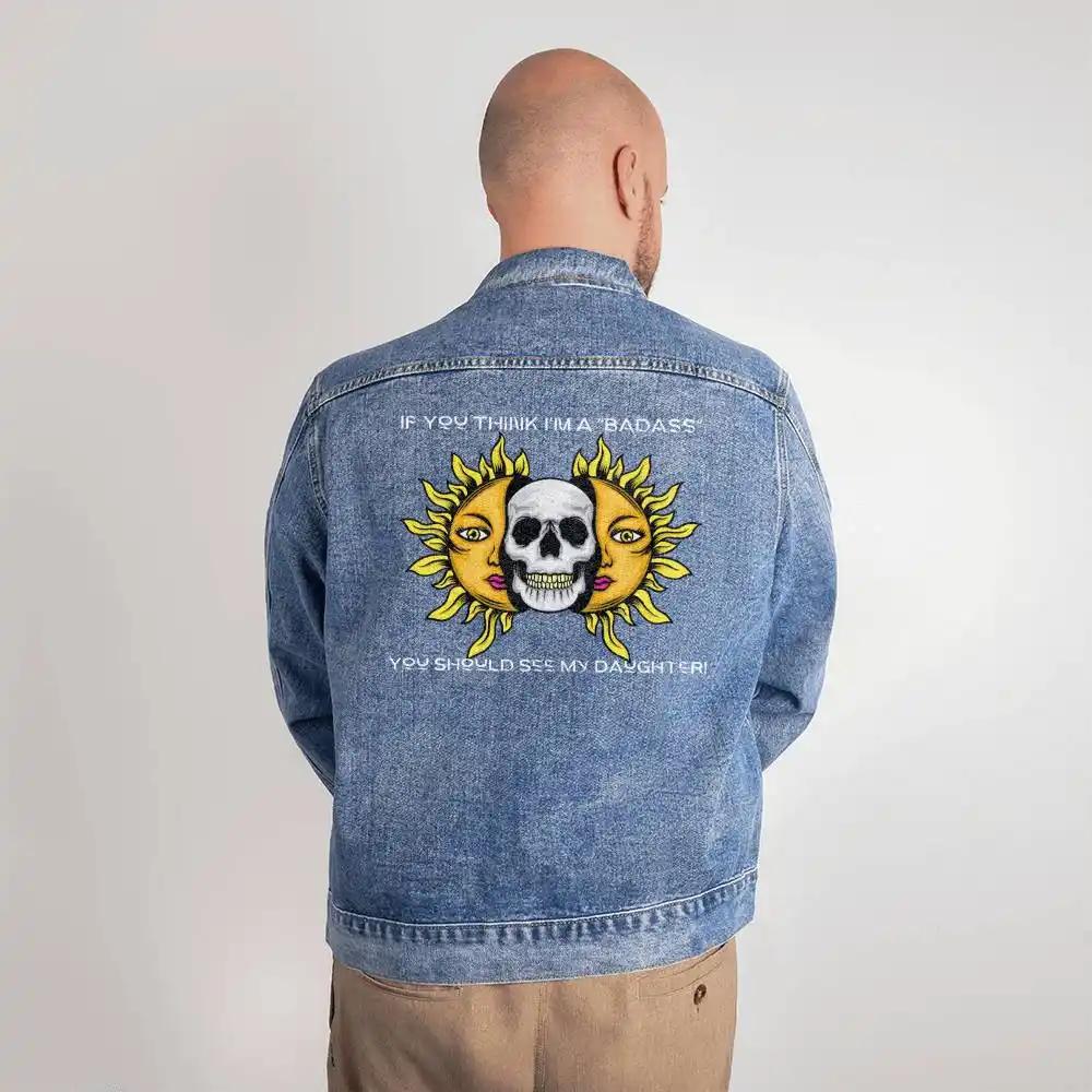 DTG Denim Jacket showing design on back of Large.