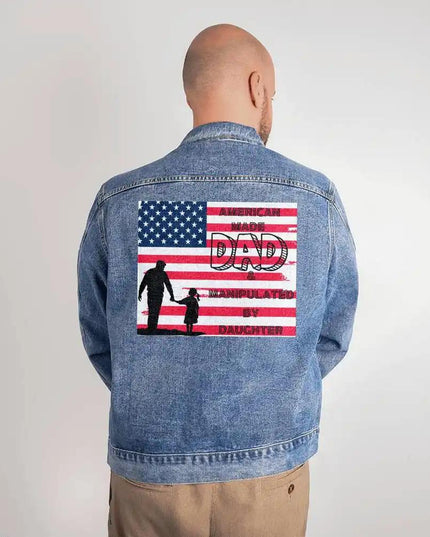 Mens DTG Denim Jacket showing print on back of large.