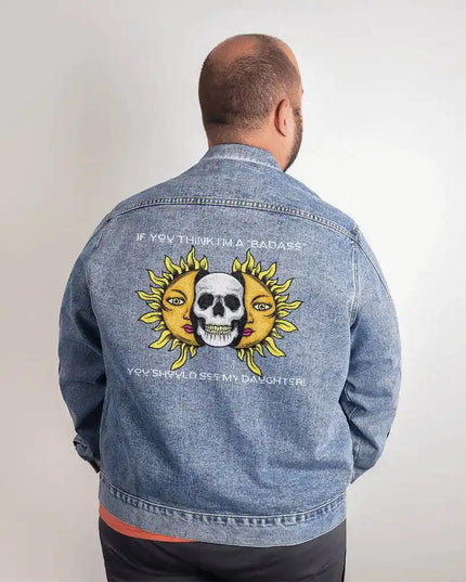 DTG Denim Jacket showing design on back of XL.