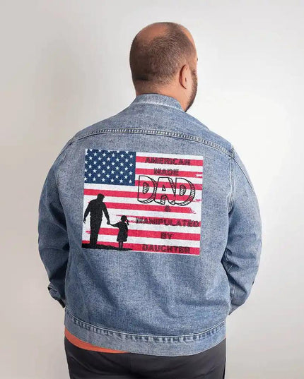 Mens DTG Denim Jacket showing print on back of XL.
