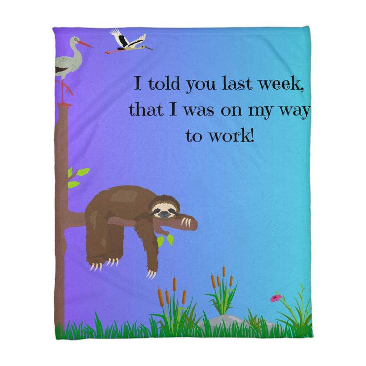 a coral fleece blanket with theme "The lazy Sloth" 60x80
