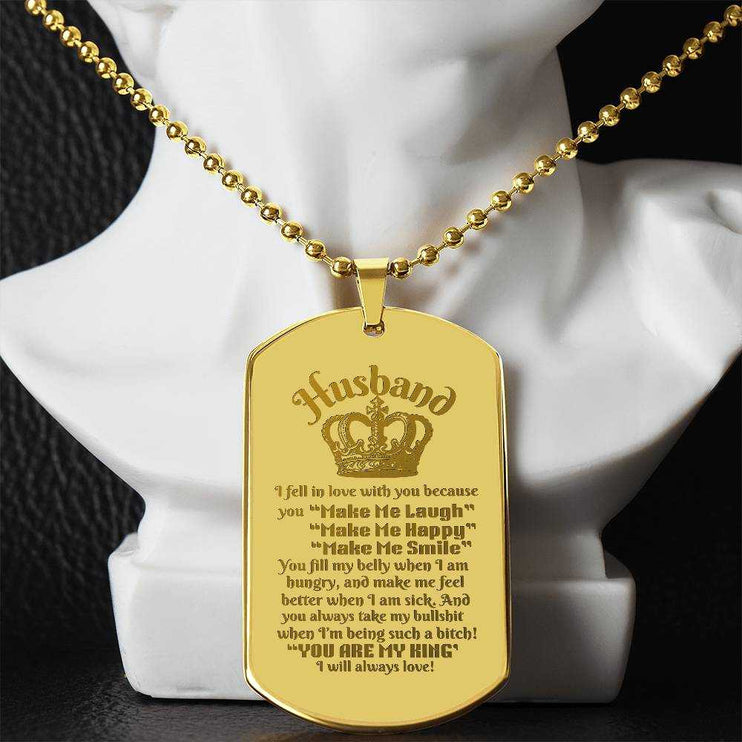 gold engraved dog tag