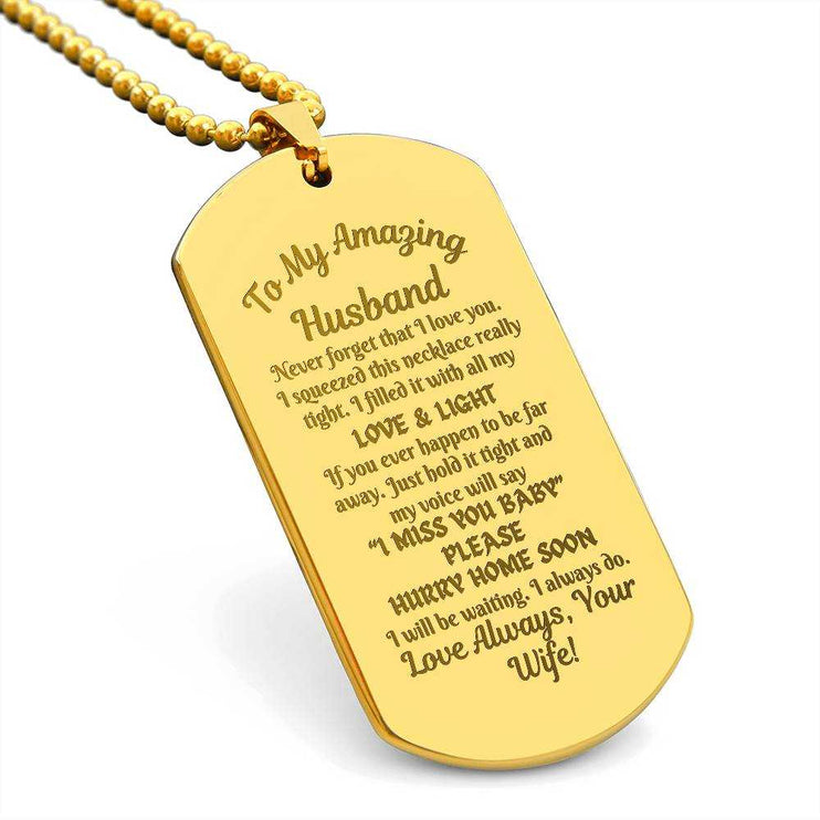 gold engraved dog tag necklace