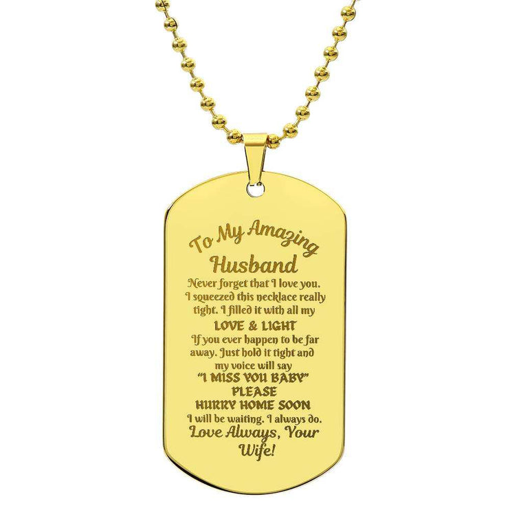 gold engraved dog tag necklace