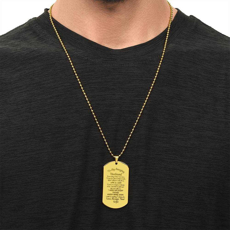 gold engraved dog tag necklace