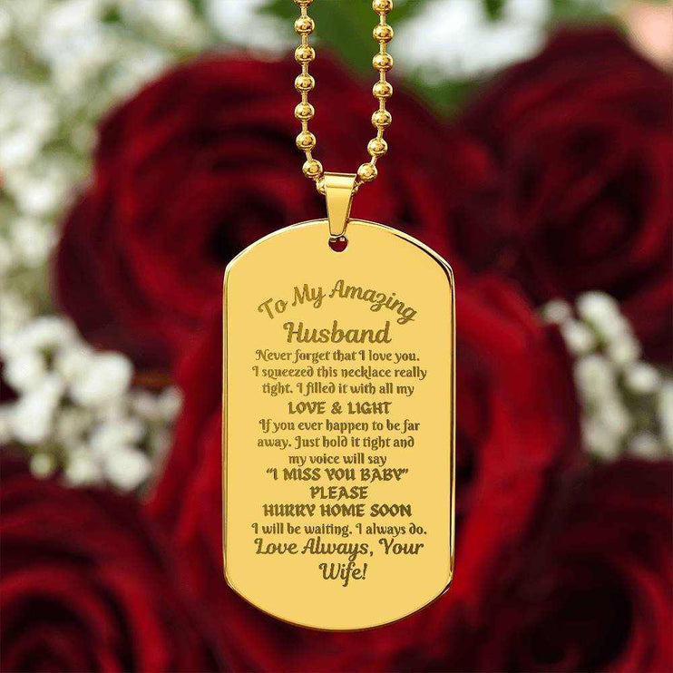 gold engraved dog tag necklace