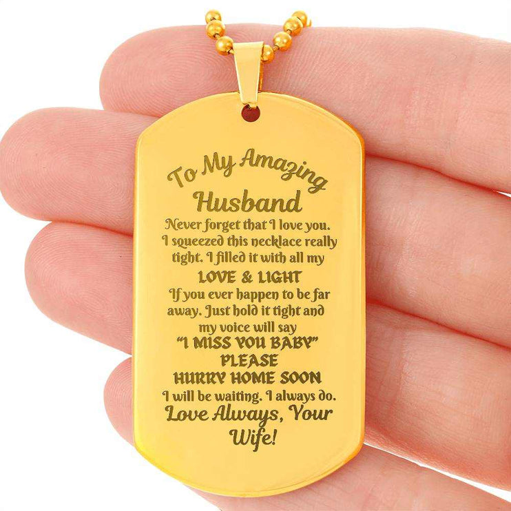 gold engraved dog tag necklace