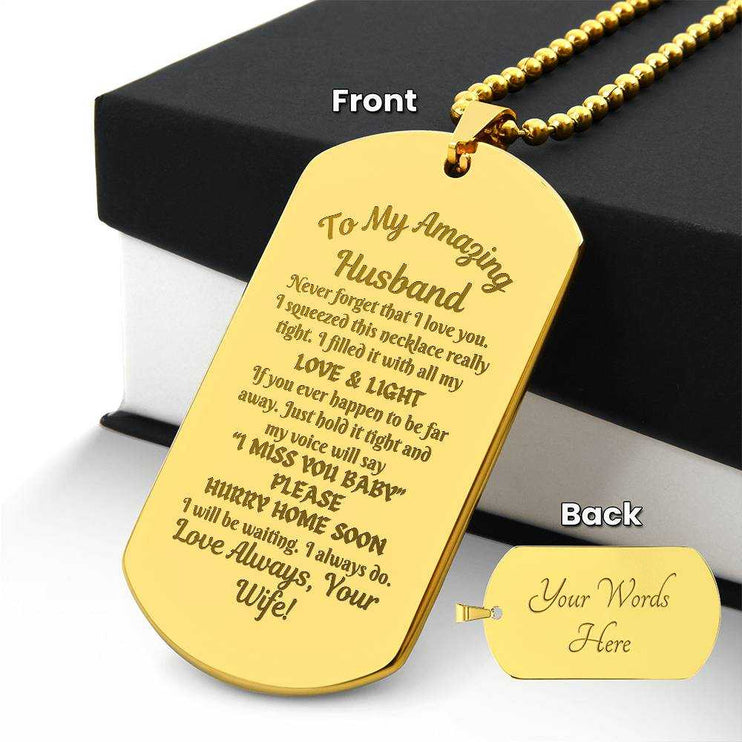 gold engraved dog tag necklace