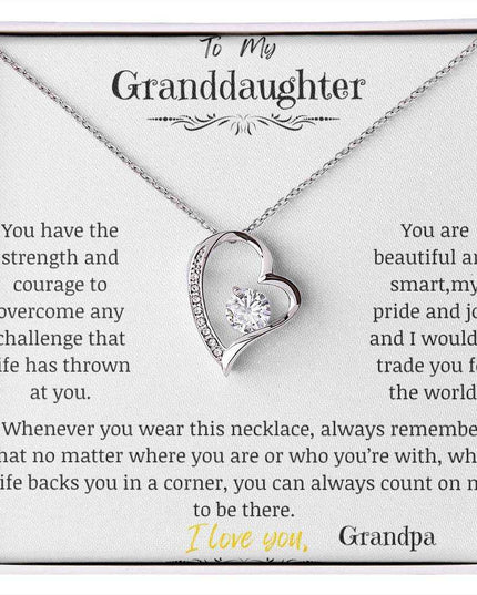 a white gold forever love necklace up close