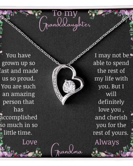 Forever Love Necklace with a white gold charm on a for granddaughter from grandpa greeting card