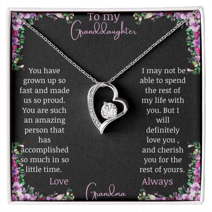 Forever Love Necklace with a white gold charm on a for granddaughter from grandpa greeting card