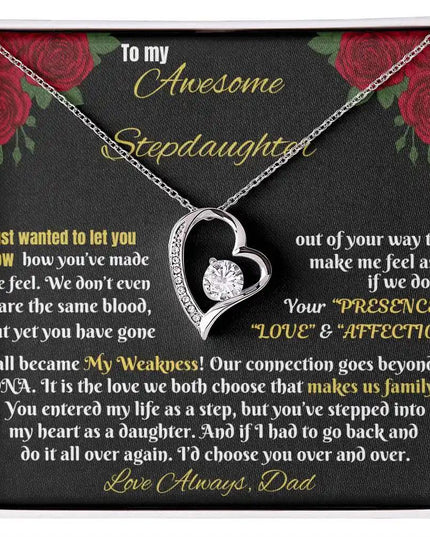 white gold forever love necklace in a mahogany box