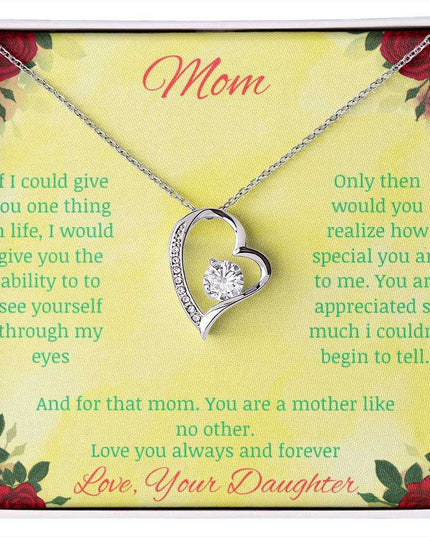 Forever Love Necklace with greeting card to mom with standard box in white gold