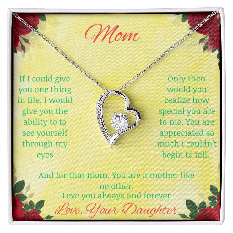 Forever Love Necklace with greeting card to mom with standard box in white gold