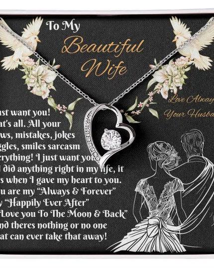white gold forever love necklace in a two-tone box