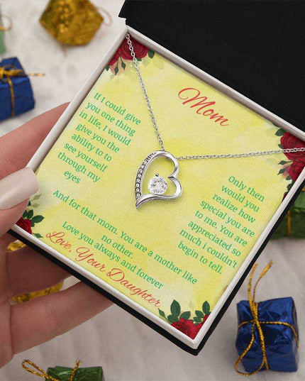 Forever Love Necklace with greeting card to mom with standard box in white gold
