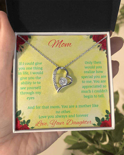 Forever Love Necklace with greeting card to mom with standard box in white gold