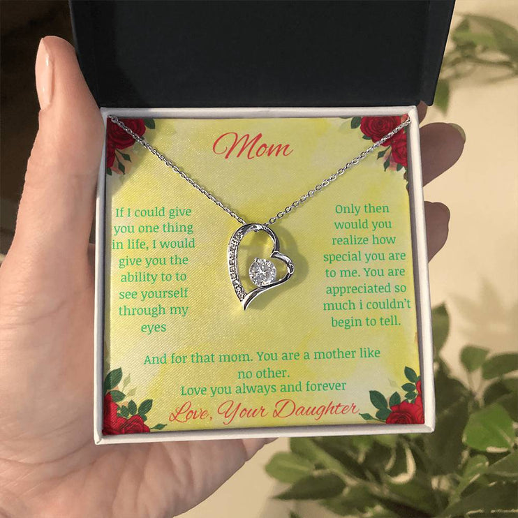 Forever Love Necklace with greeting card to mom with standard box in white gold
