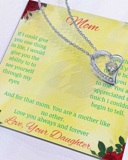Forever Love Necklace with greeting card to mom with standard box in white gold