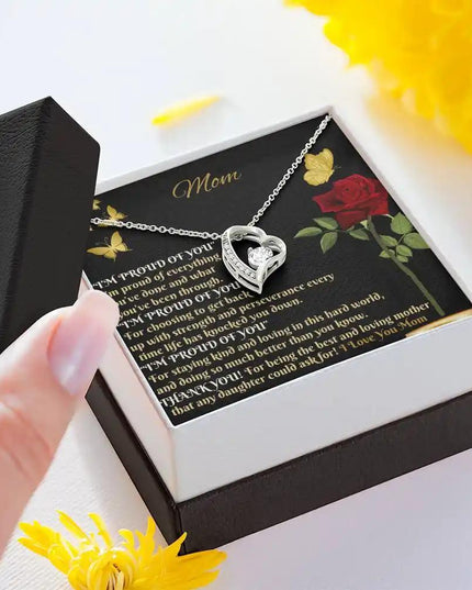 white gold forever love necklace in two-tone box angled left