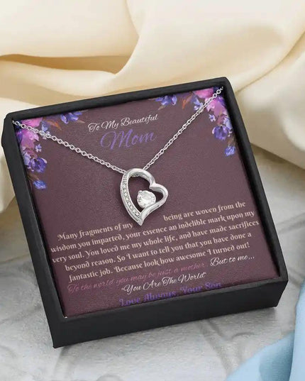 white gold forever love necklace in soft box tilted up