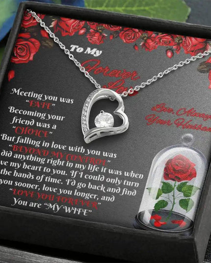 white gold forever love necklace in two-tone box angled right
