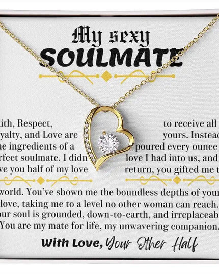 a yellow gold forever love necklace up close