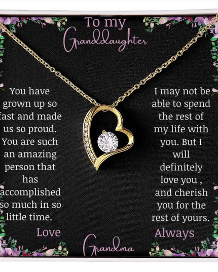 Forever Love Necklace with a yellow gold charm on a for granddaughter from grandpa greeting card
